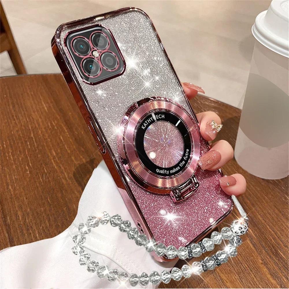 Glitter Crystal Bracelet Phone Holder Case For Samsung A36 A16 A06 A55 A15 A35 A54 A24 A34 A14 A05S Stand Bracket Silicon Cover