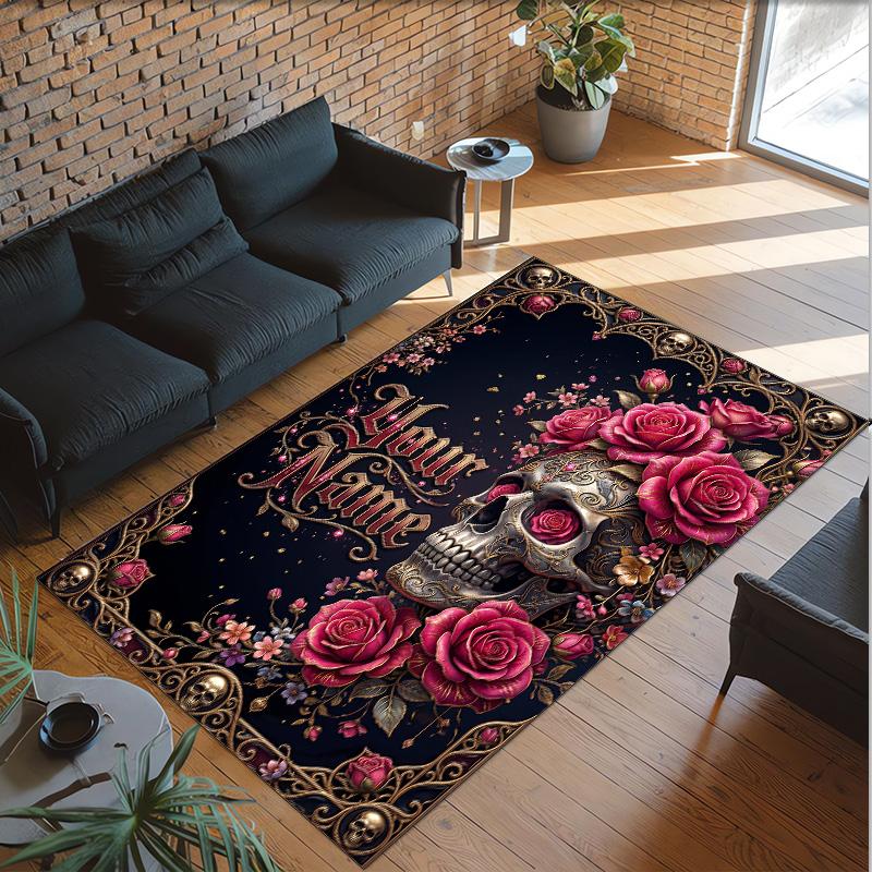 Gothic Theme Crystal Velvet Floor Rug Personalized Custom Name Text Warm Carpet Home Decoration