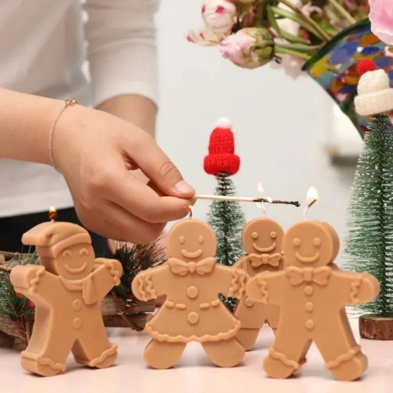 3D Smile Gingerbread Man Silicone Candle Mold DIY Christmas Gift Making Tools Handmade Soap Gypsum Resin Crafts Molds Home Decor