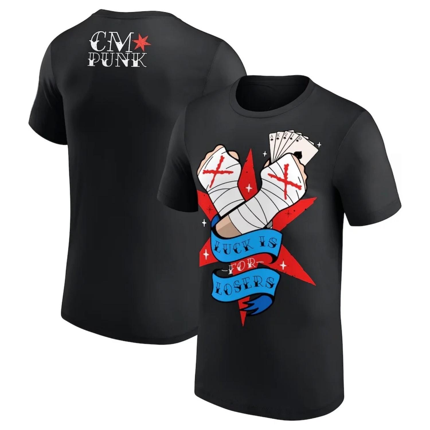 

2026 CM Punk Винтажная Покерная Графика Хлопковая Мужская Рубашка Родитель-Ребенок Борцовская Рубашка Модная Дышащая Y2k Горячая Распродажа Футболка с Круглым Вырезом S чёрный