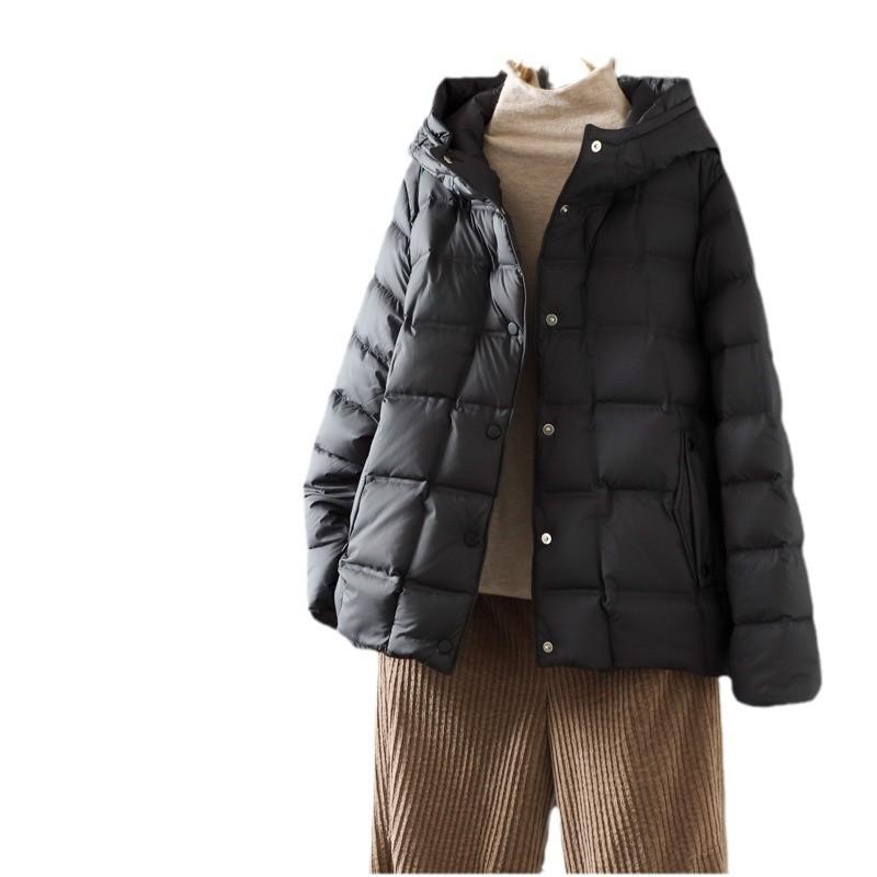 Womens Hooded Down Jacket 90% White Duck Fill Loose Casual Warm Winter Coat