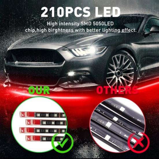 4X Car Under RGB LED Tube Strips Glow Body Under Neon Light Set Phone Control