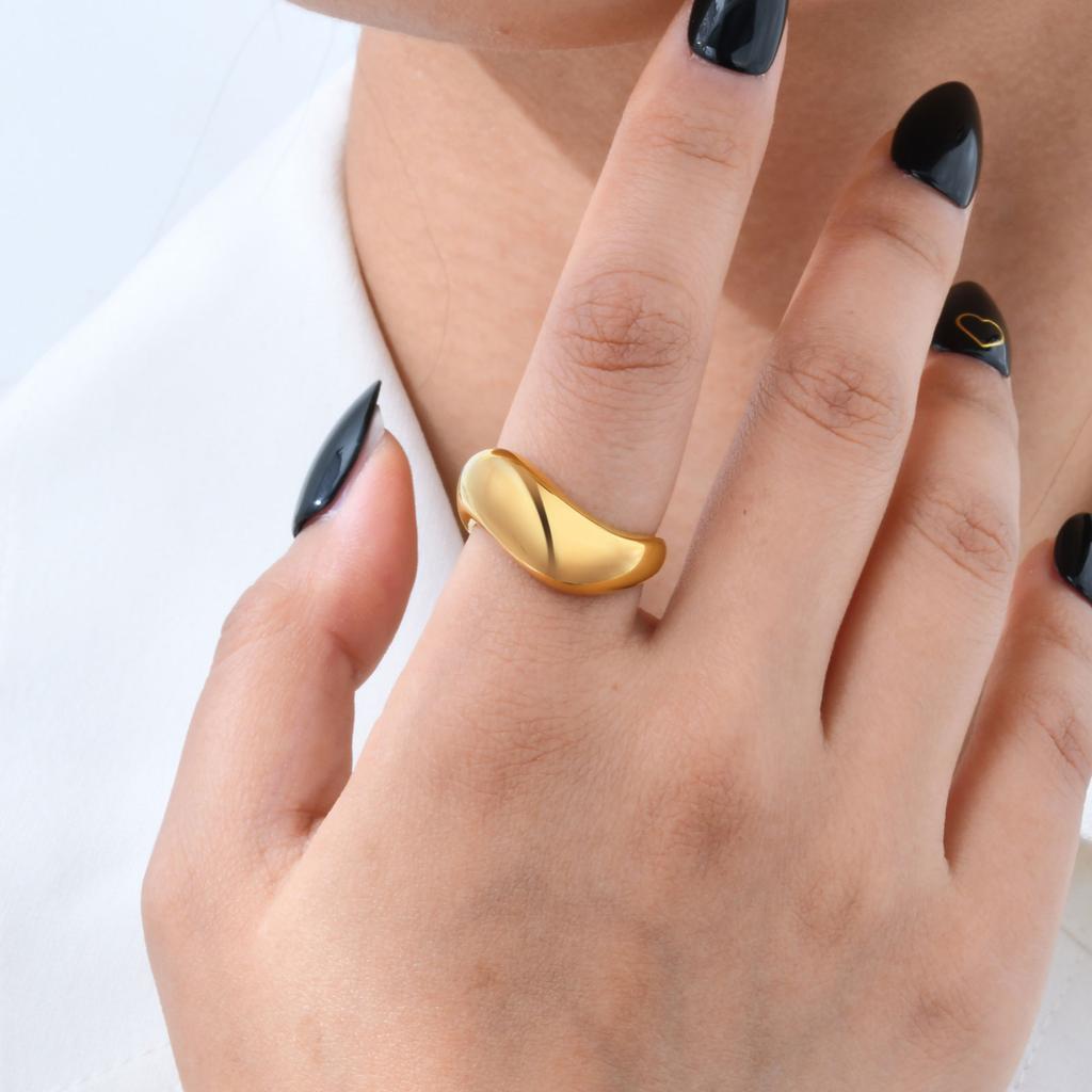 Minimalist Smooth Irregular Geometric Ring for Women,Gold Color Stainless Steel Rings,Vintage Jewelry Gift