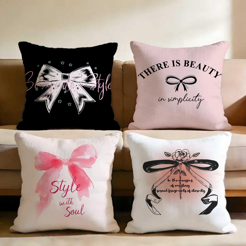 Korean Trendy Bow Cushion Cover Multi-Scene Pillow Cover for Home & Car - Reversible, Soft & Durable for Daily Use
