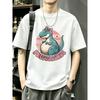 Crewneck T-shirt Witte Dinosaurus met Strik En Pregosaurus Tekst Grafische Print Casual Kleding voor Mannen En Vrouwen