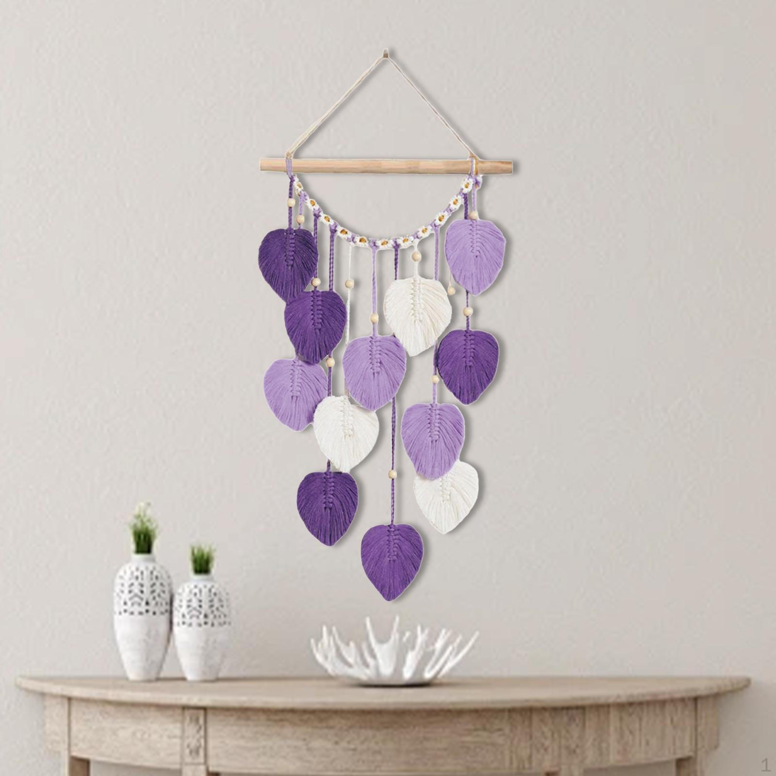 Настенный ковер в технике макраме, тканый гобелен, минималистский, современный декор, кисточки из листьев, бохо-гобелен фиолетовый