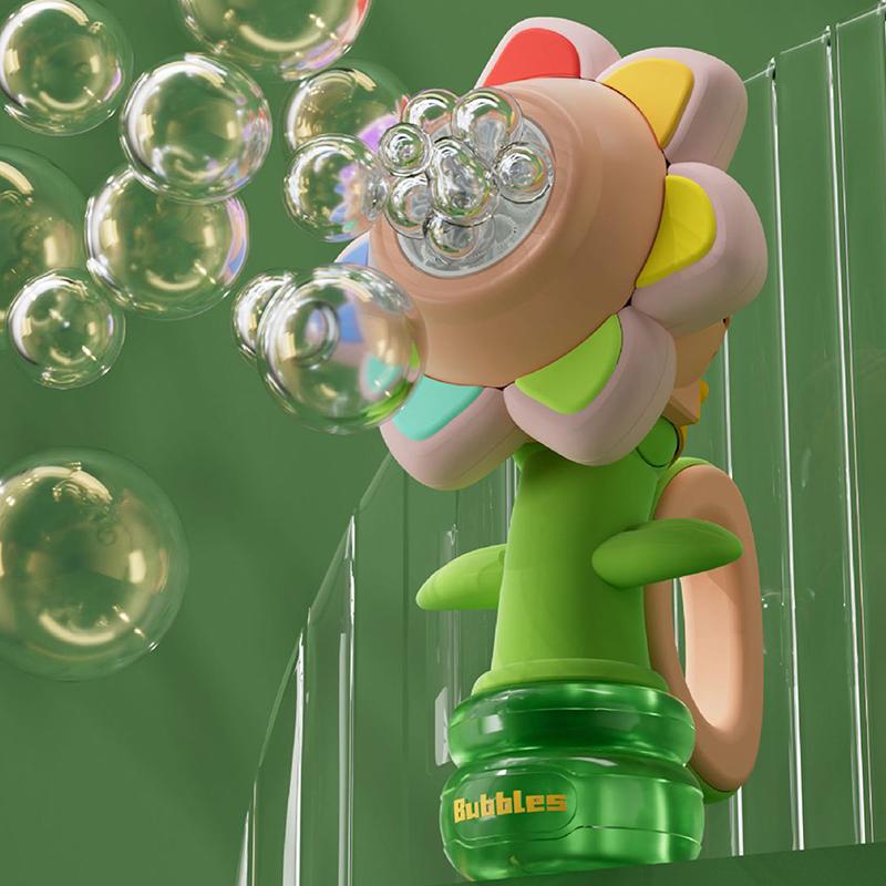 Bubble Machine Toy Electric Automatic Sunflower Shaking Head Adjustment Light Dancing One Key Bubble Maker Toy For Kids