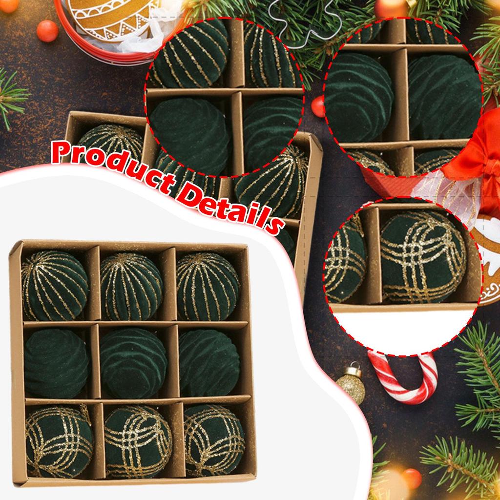 Flocked Velvet Texture Christmas Ornaments Plastic Hanging Balls Set for Xmas Tree Holiday Centerpiece Decor