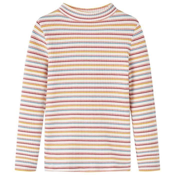 T-shirt enfants manches longues faux col roulé rayures 2 couleurs et 5 dimensions disponibles