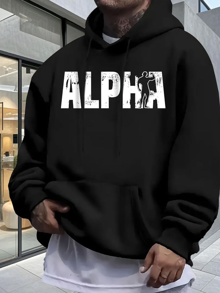Casual Alpha Graphic Print Hoodie Sweatshirt - 100% Polyester