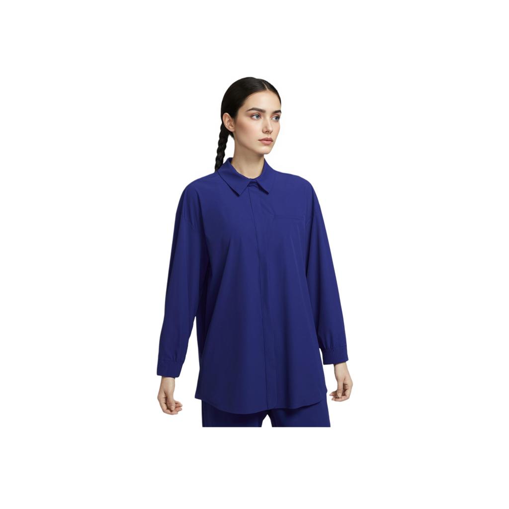 Nike Dri-Fit Oversize 24.7 Perfect Stretch Casual Fashion Quick-Dry Functional Long Sleeve Shirt Women Shirts Deep-Navy Space-Blue HQ0237455