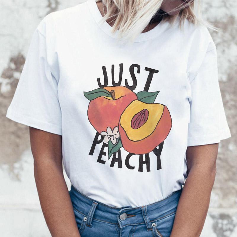 Peach Juice T Shirt Women Japanses Aesthetic Grunge T-Shirt Women Girls 90S Kawaii White Tee Summer Casual Fashion Top