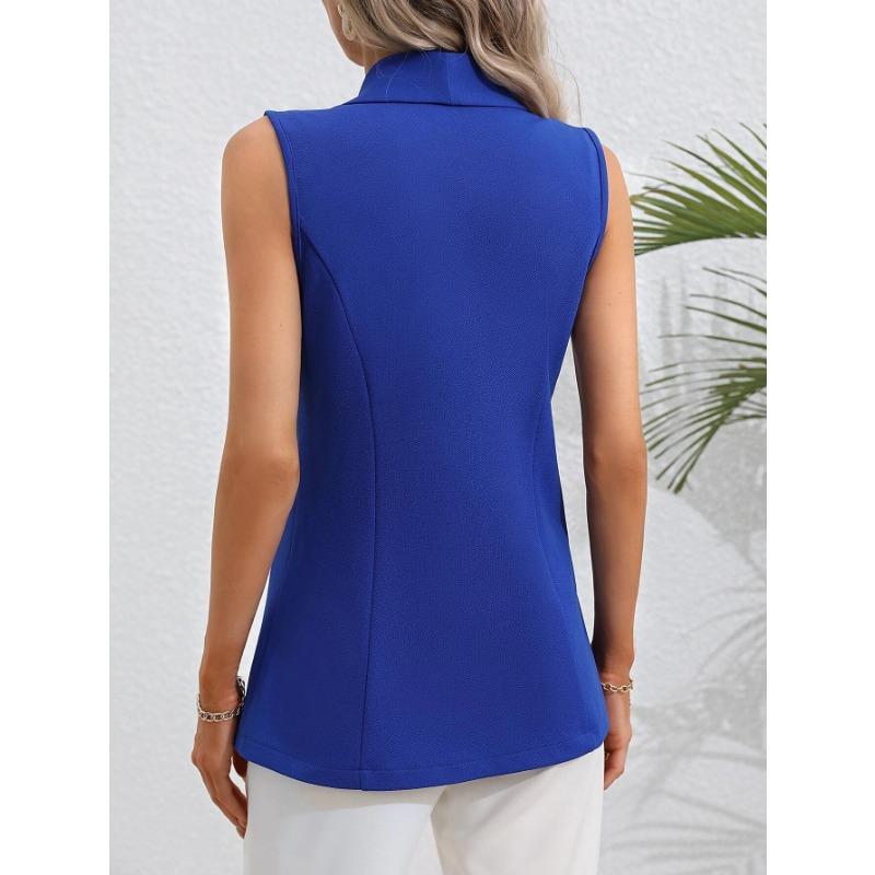 Dámská jarní a podzimní jednobarevná ležérní bunda s kulatým límečkem bez rukávů na jeden knoflík