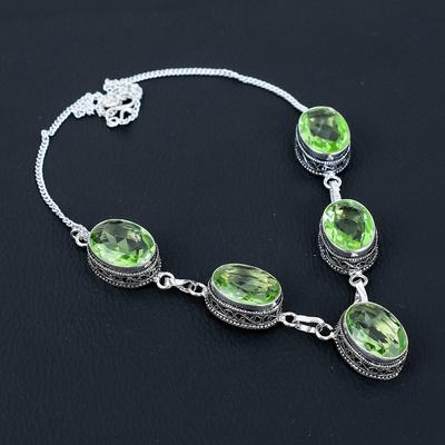 Peridot Edelstein Handgemachte 925 Sterling Silber Halskette, Antike Schmuck Halskette, Peridot Halskette für Frauen, Geburtsstein Schmuck Geschenke