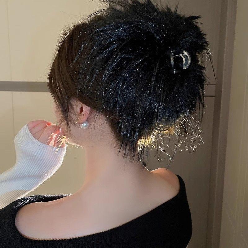 Elegante Pinza per Capelli Bianca in Piume Sintetiche Stile Francese Chic Pinza a Morso di Squalo Grande per Donna, Perfetta per Acconciature Raccolte & Styling
