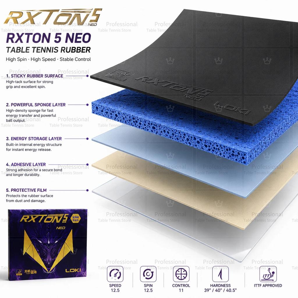 2026 New LOKI RXTON 5 NEO Table Tennis Rubber Sticky Loop Spin Offensive Ping Pong Sponge 100% Original Loki Ping Pong Rubber