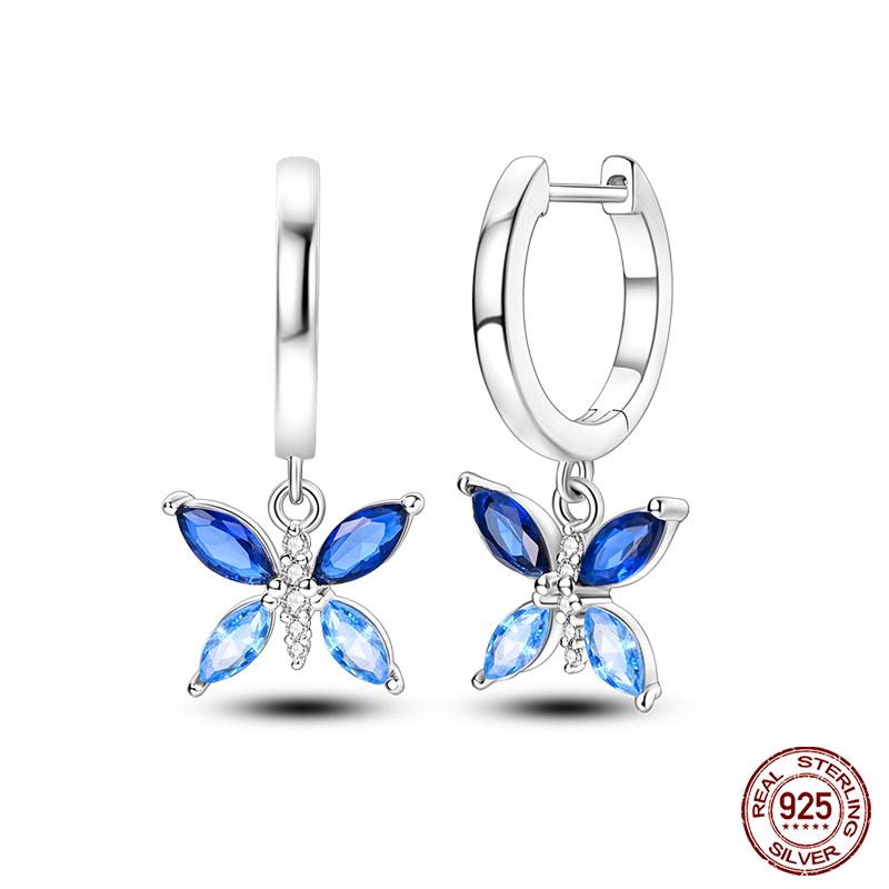 Boucles d'oreilles en argent sterling 925 pour femmes, pendentifs colorés en forme d'étoile, de papillon et d'œil du diable, bijoux de fête élégants