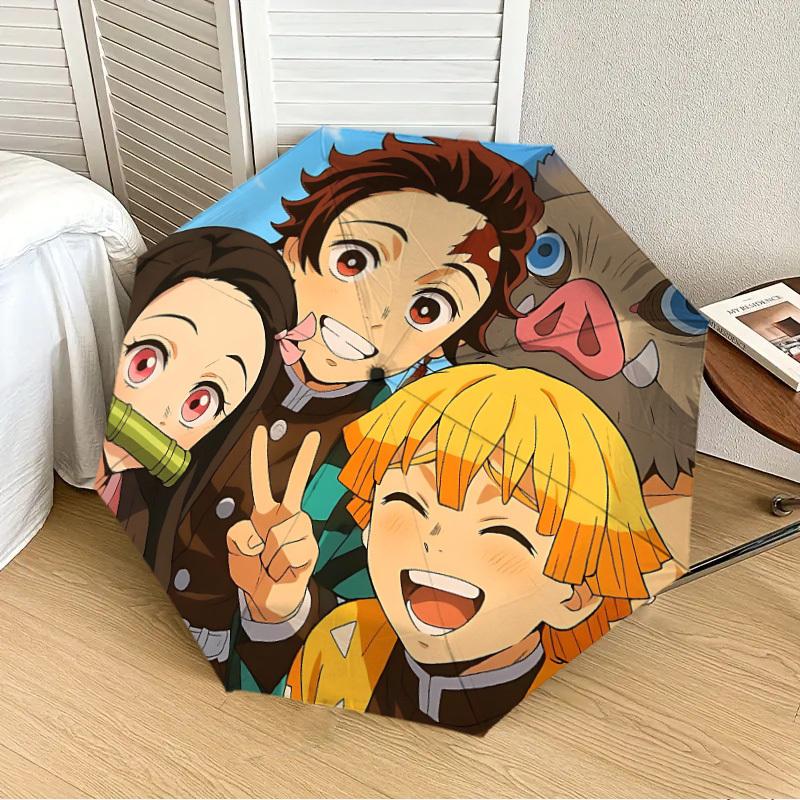 1pc Demon Slayer Characters Automatic Folding Umbrella - Compact 8-Rib Design, Durable Plastic & Iron, Lightweight for Outdoor Daily Use,  a0929182