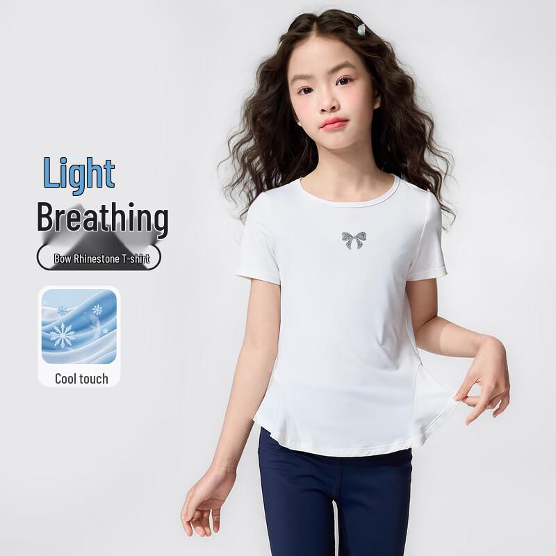 Girls  Butterfly Rhinestone Cool Feel Short Sleeve T-Shirt 140