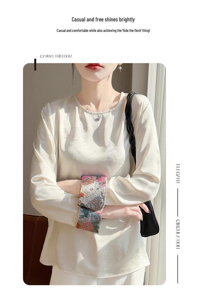 2026 New Spring & Autumn Chinese Style Embroidered Jacquard U-Neck Long-Sleeve Loose Pullover Women's Top