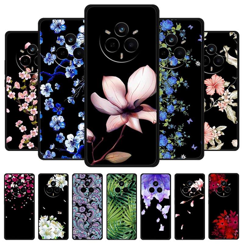 For Realme 14 Pro Case Luxury Phone Cover For Realme 14 Pro+ Cute Floral Black Silicone Soft Case TPU Funda Realme 14 Pro Plus