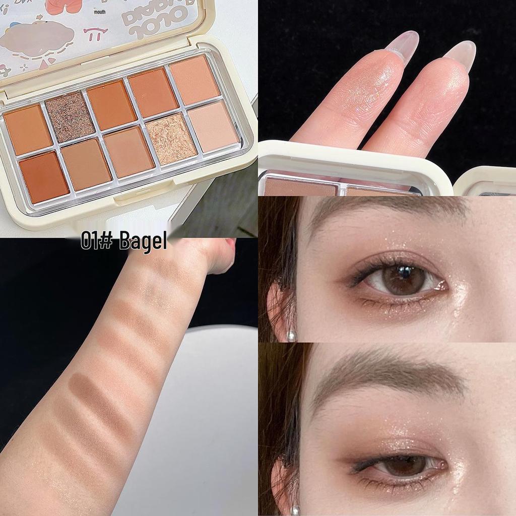 JOJO DIARY Ten-Color Eyeshadow Palette: Cute Paradise Shimmer & Matte, Blue Smoky Eye, Daily Earth Tones.