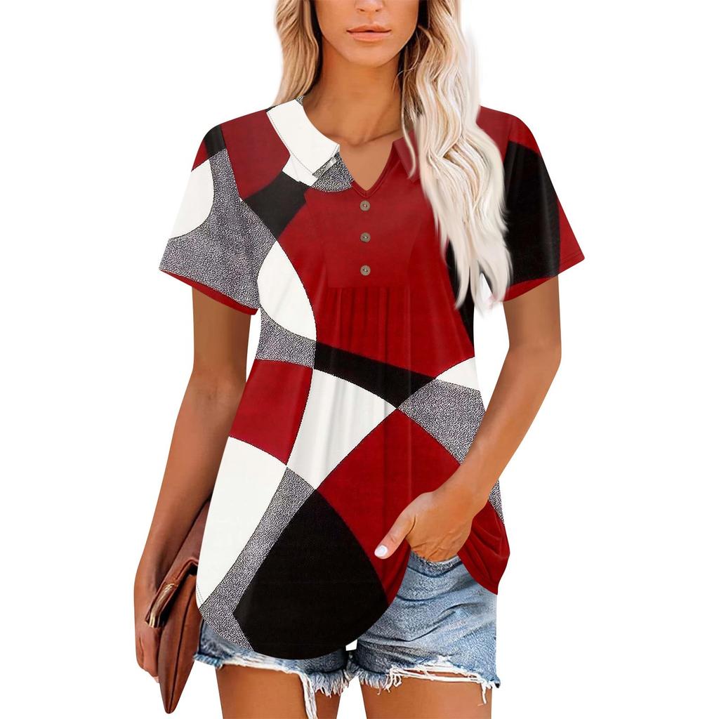 Women's Short Sleeve V-Neck Collared Tops Summer Business Casual Work T Shirts