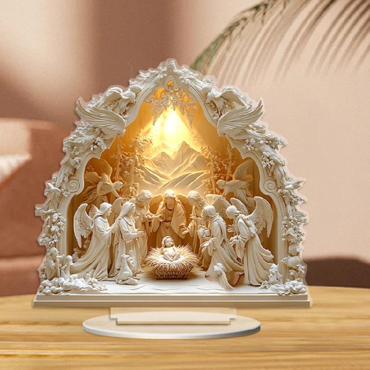Shatterproof Nativity Tabletop Ornament With Intricate White Religious Birth Scene Figurine For Home Church Display