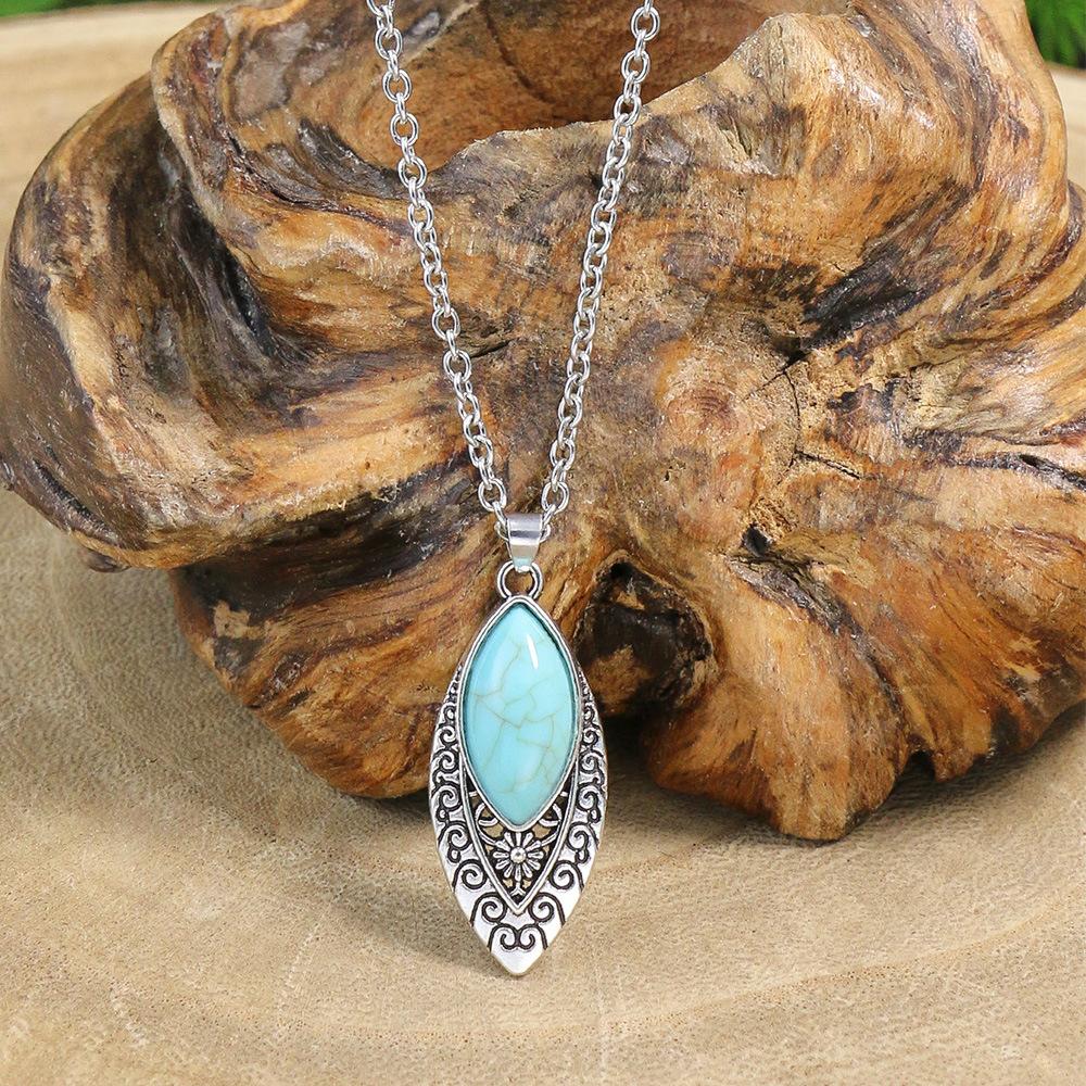 Ethnic Boho Turquoises Necklace Earring for Women Vintage copper Plated Carved Flower Dangle Earrings Indian Zircon Gift