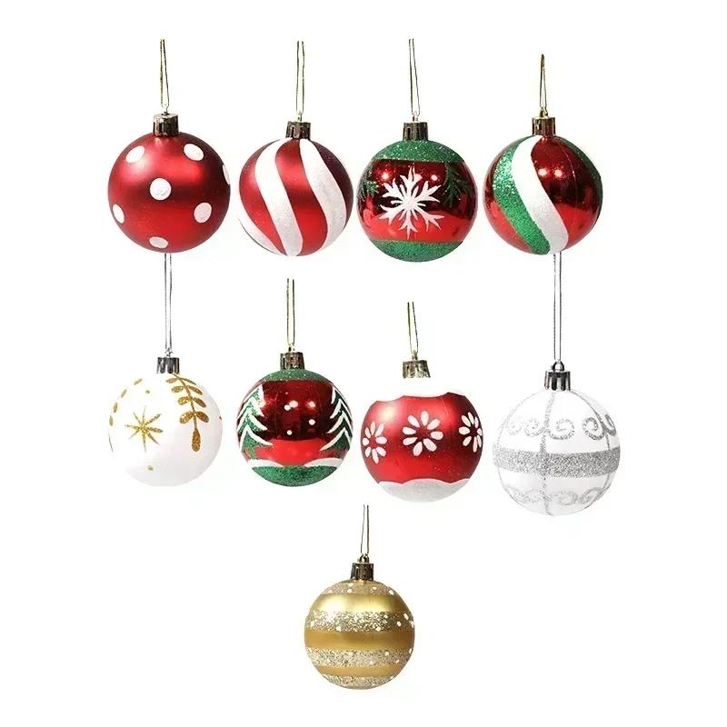 6Pcs Christmas Decorative Balls Green Xmas Tree Pendants Red Snowflake Branches Style Home Christmas Party Decoration Toy Balls
