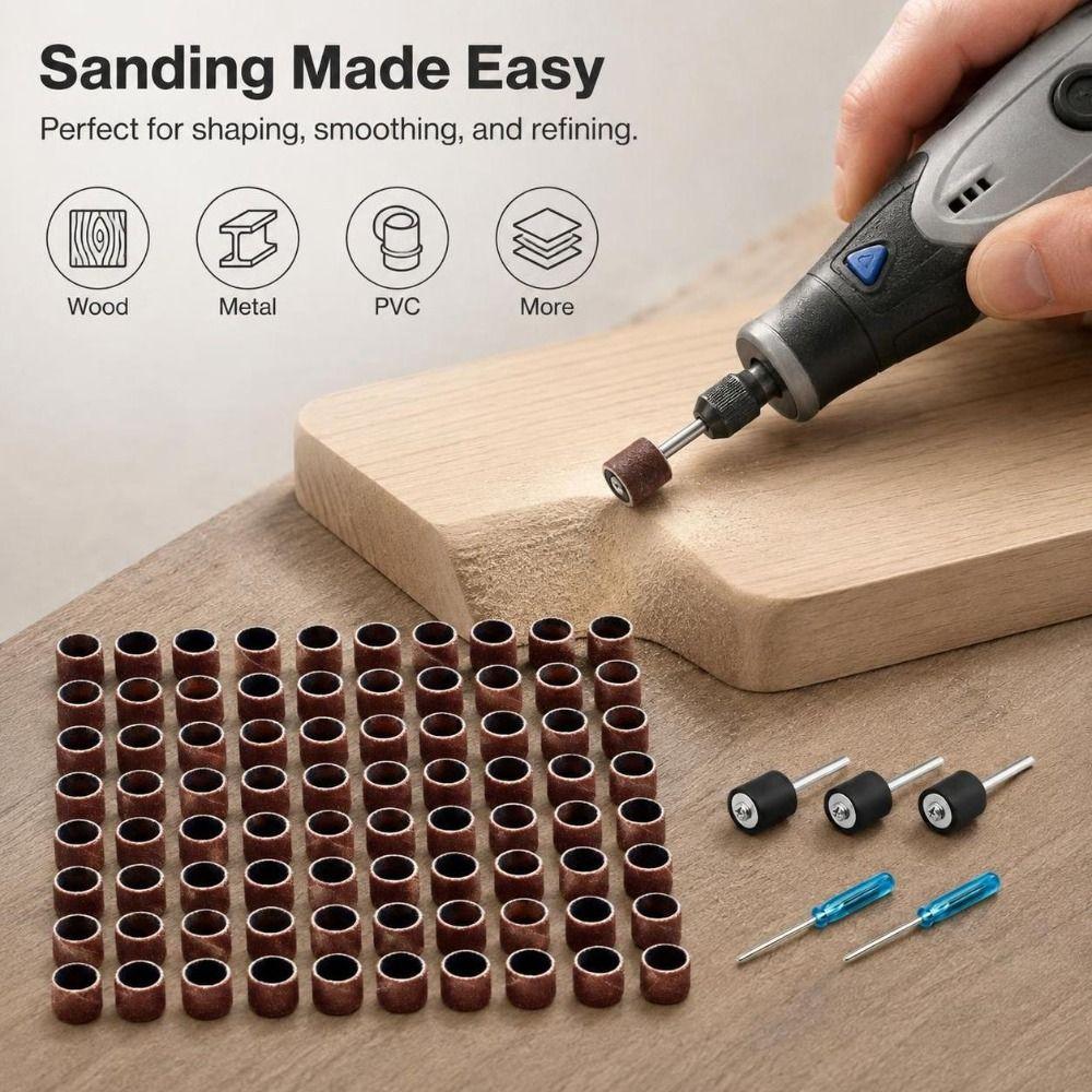 100pcs Multi-Purpose Sanding Drum Set 80 Grit 1/8inch Rotary Tool Sander Rotary Tool Accessories