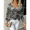 Autumn Women's 3D Geometric Printed V-Neck Long Sleeve T-Shirt