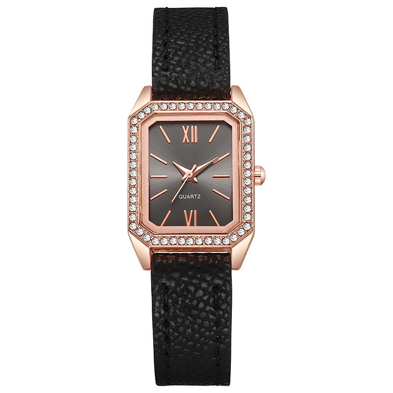 Luxury Inlaid Rhinestone Dial Quartz Watches Fashion Leather Strap Wristwatch Dropshipping Gifts Ladies Clock чёрный