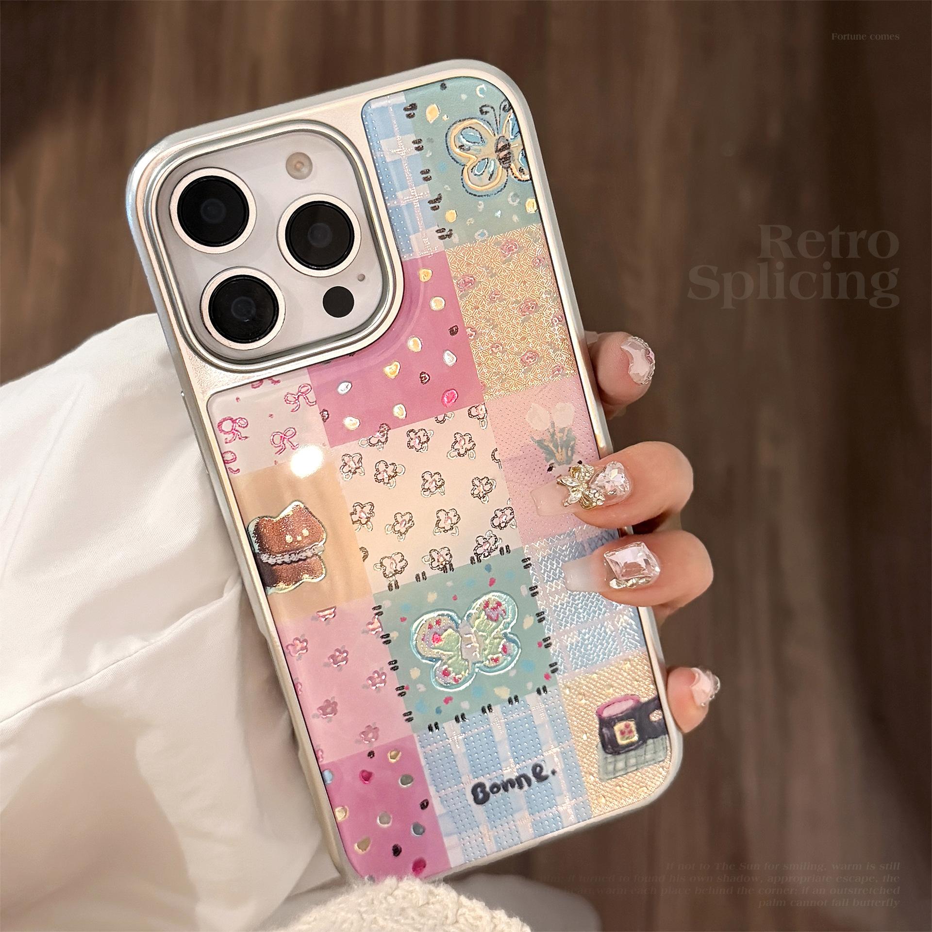 

Gilded Ins Lattice Splicing 16pro Max Mobile Phone Case Iphone16 Apple 15 Electroplating 14 Suitable for Huawei Samsung S25ULTRA