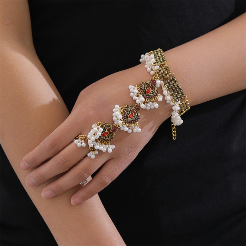 Retro Crystal Hand Chain Ring Irregular Tassels Bangle Exquisite Ethnic Style Bracelet  Couple
