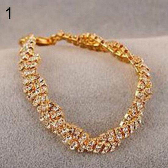 Módní dámský zlatý stříbrný pokovený náramek s řetízkem a čirými krystaly