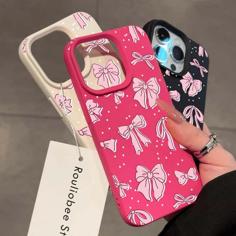 Pink bow tie mobile phone shell for iPhone 16Pro Max iPhone 16Pro iPhone 16 16Plus iPhone 11 12 13 14 15 Silicone Soft Shell