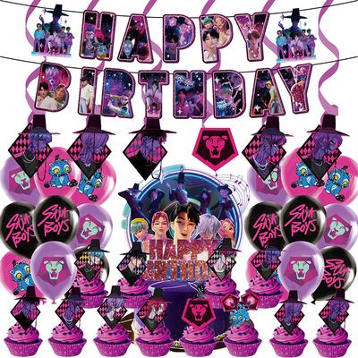 Décorations d'Anniversaire Demon Slayer Vaisselle Bannière Ballons d'Anniversaire pour Enfants Décoration de Gâteau Set d'Accessoires de Fête Kpop Anime