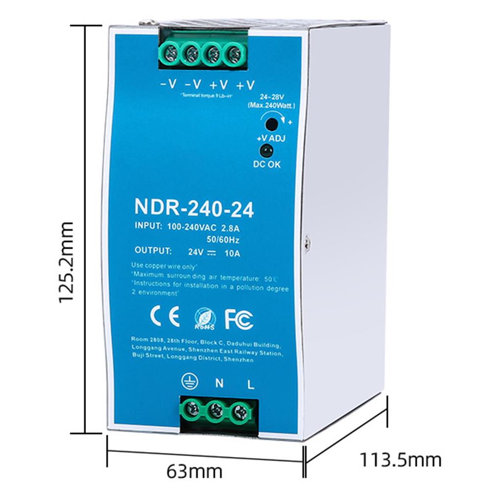 DIN Rail Power Supply NDR24024 24V 10A 240W for Industrial Devices Featuring Overload Protection and Efficient Cooling System