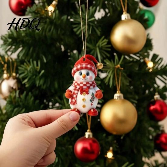Farmhouse Style Christmas Decor Snowman Wooden Ornaments 2D Flat Vintage Xmas Tree Hanging Hand Painted Holiday Decoration Cute Winter Ornament for