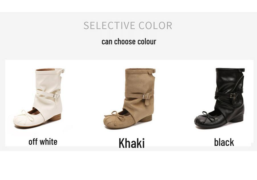 Ballet Style Women's Ruched Short Boots with Thick Sole - New for Summer 2026, Height Increasing 8CM Trendy Western Sandals.