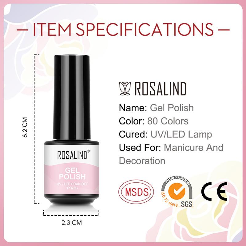 ROSALIND 150 Colors Mini Nail Gel Polish Soak Off UV Gel Nail Polish Long Lasting Base Top Gel Polish Temperature Cat Eye Glitter Nail Gel Glue