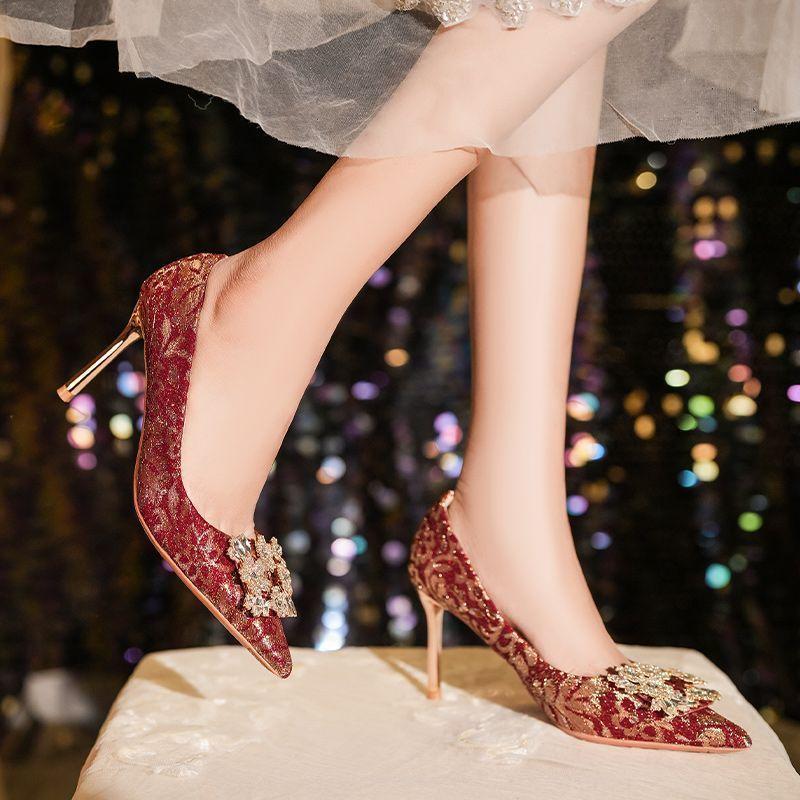 Fashion wedding two wear stiletto bride shoes women 2025 new high-end wedding shoes high heels are not tired feet single shoes women