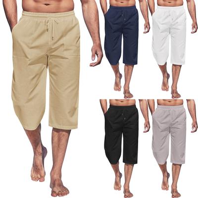Erkek Capri Günlük Hafif Pantolon Erkek Bağcıklı Elastik Bel Plaj Yoga Kısa Pantolon Kemer Cebi