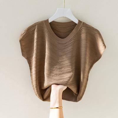 Summer Ice Silk Top Women's T-shirt Short Sleeve Loose Large Bat Sleeve Knitted Shirt