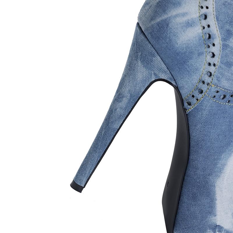 Fashion Kaky's New Round Head Waterproof Platform Denim High Heel Women's Boots Large High Barrel Boots Long Boots