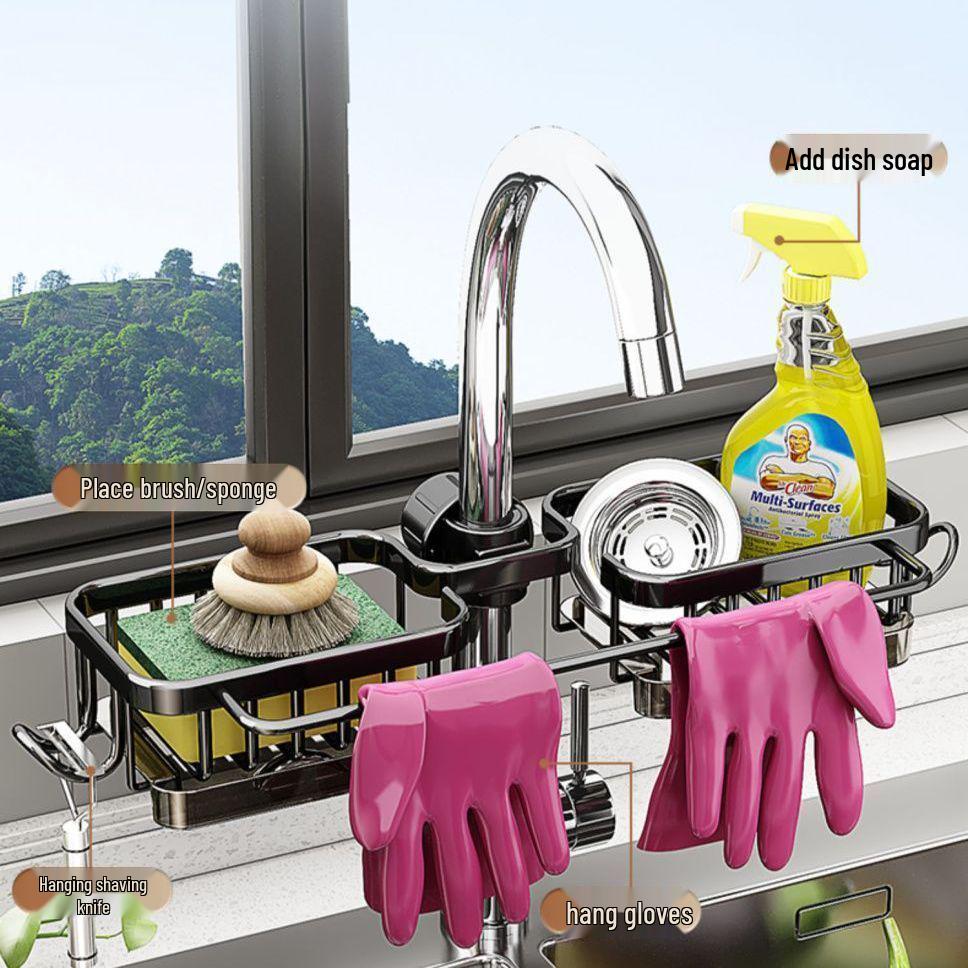 Universal Above-Faucet Dish & Storage Rack with Steel Wool Holder