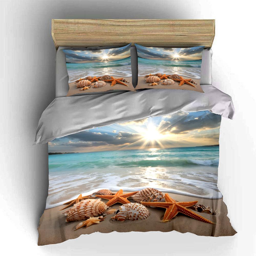 Beach Sunshine And Shell Serenity Printed Duvet Cover Set1 Duvet Cover+2 Pillowcasemulti Size Bedroom Bedding Decor