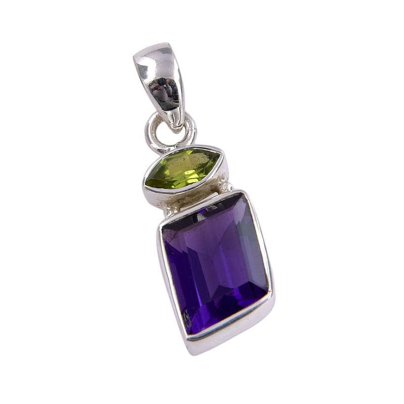 Natural Amethyst,Peridot Gemstone 925 Sterling Silver Jewelry Pendant 1.25" c9l51