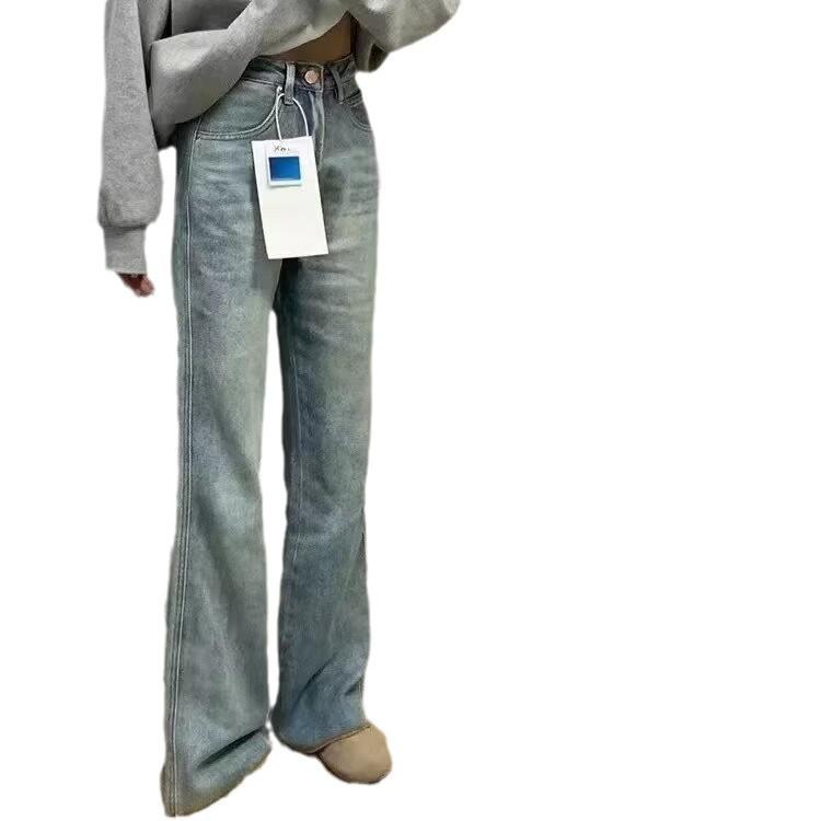 Women's High-Waisted Retro Micro-Flare Jeans - Slimming Wide-Leg Pants for Autumn/Winter 2024